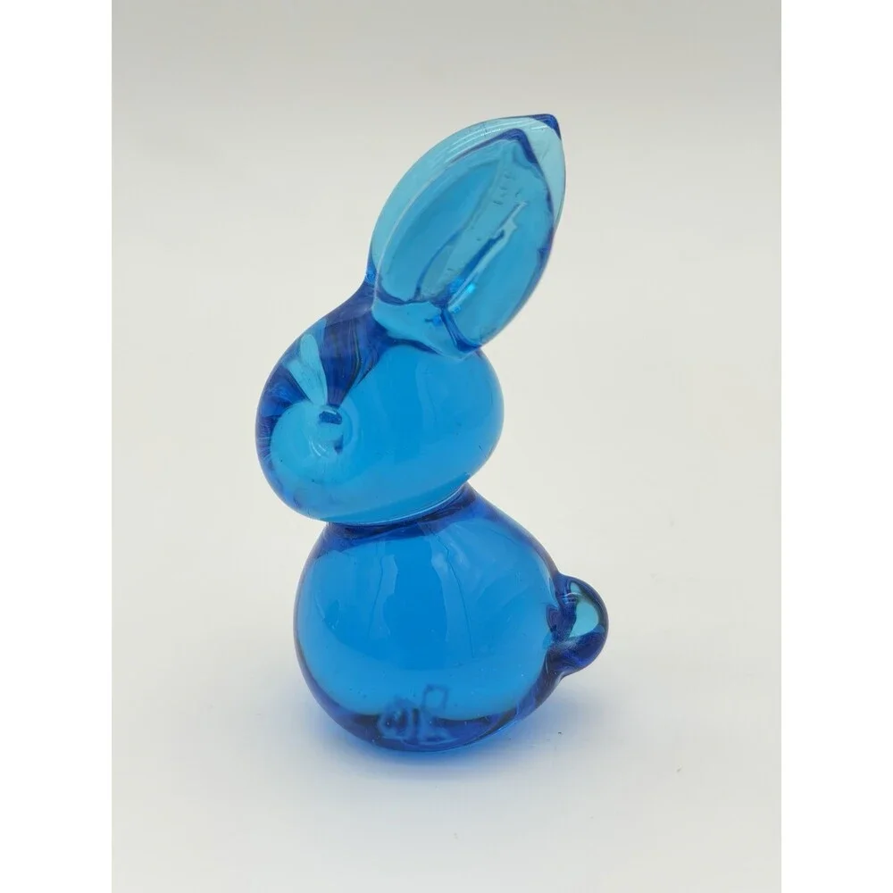 Byron Hicks Art Glass 90’ Blue Bunny Rabbit Figurine 3.5”H Rare Vintage Easter